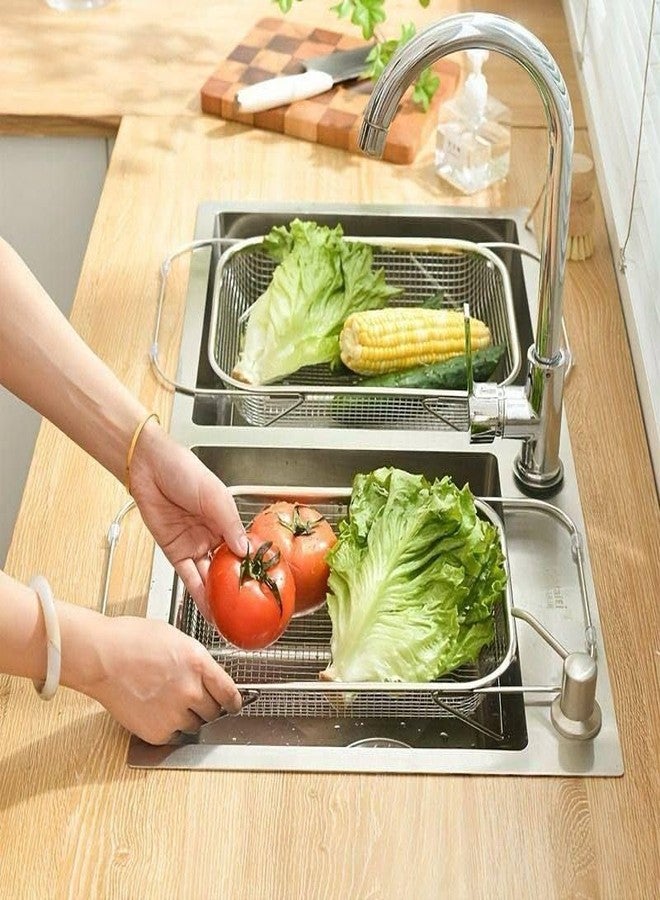 SHREE HANS CREATION Over The Sink Colander Strainer Stainless Steel Kitchen Sink Drain Basket Storage Dish Rack Adjustable,Durable, Rubber Grip Handle, Fine Mesh Strainer Expandable Rinse Fruits, Vegetables - Image 1